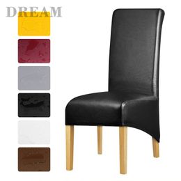 Chair Covers XL Size Waterproof PU Fabric Dining Long Back Chair Covers Solid Color Stretch Chair Protector Covers for Dinging Living Room 230616