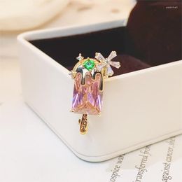 Brooches Female Fashion Pink Crystal Lolly For Women Luxury Gold Colour Alloy Cute Zircon Brooch Safety Pins