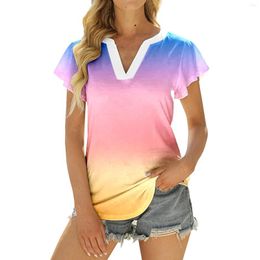 Women's T Shirts Women Casual Shirt Summer Ruffle Top Short Sleeve V Neck American Flag Printed Ropa Mujer Verano 2023