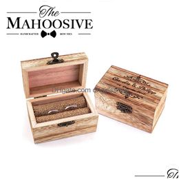 Jewelry Boxes Personalized Wood Wooden Ring Box Holder Custom Your Names And Date Bearer Drop Delivery Packaging Display Dhqcm