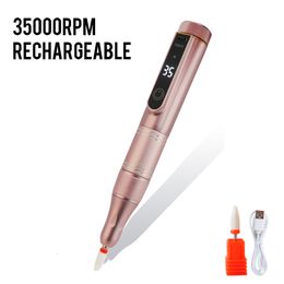 Nail Art Equipment 35000RPM Rechargeable Nail Drill Machine Portable Manicure Drill Cuticle Nail E-File Salon Nail Polisher Cordless Nail Drill 230616