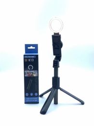 Multi-função K13 Selfie Monopods sem fio Bluetooth Remote Extendable Selfie Stick com FLIP-UP Light Suporte para celular Suporte para câmera Tripé