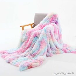 Blanket Rainbow Fleece Blanket Super Soft Plush Blanket Colorful Cushion Furry Fuzzy Fur Blanket for R230617