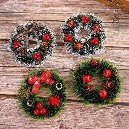 Decorative Flowers Christmas Mini Wreath Xmas Party Garland Gifts Decor Wall Door Hanging Ornament Window Props Layout Festival Decoration