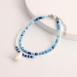 Anklets Bohemian Double Colored Rice Bead Shell Beach Anklet Bracelet For Women Fashion Summer Ocean Ankle Jewelry Gigts