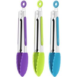 3pcs Small Silicone Tongs, 7 Inch, Mini Serving Kitchen Tongs With Silicone Tips, Stainless Steel Cooking Tongs For Salad, Grilling, Frying And Cooking