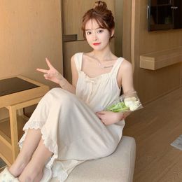 Women's Sleepwear Summer Suspenders Night Dress Women Lace Long Nightgowns Sleep Shirt Princess Casual Home Sleeveless Women's Nightwear