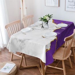 Table Cloth White Marble Purple Tablecloth Waterproof Dining Party Rectangular Round Home Textile Kitchen Decoration