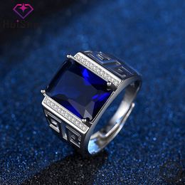 Solitaire Ring HuiSept Men Ring Silver 925 Jewellery with Sapphire Zircon Gemstone Finger Rings Ornaments for Wedding Bridal Party Gift Wholesale 230617