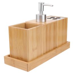 Sets 4pcs Bamboo Wood Bathroom Set Luxury Bathroom Essentials Toothbrush Holder Bottle Family Bathroom Accessories Set