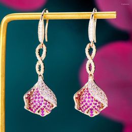 Dangle Earrings Soramoore Famous Design Rose For Women Multi Cubic Zirconia Dubai Bridal Costume Jewellery 2023 Summer Party