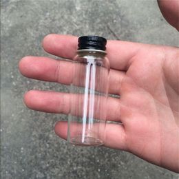 27x70x14mm 25ml Transparent Clear Gift Glass Bottles Screw Cap Black Aluminum Lid Glass Jars Empty Vials 25ml Gift Bottles 50pcs Qgjms