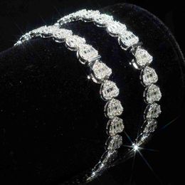 Handcrafted Heart Tennis Link Chain Bracelet 7mm Emerald Cut Vvs Moissanite Diamond Necklace Iced Out Fine Jewelry for Woman