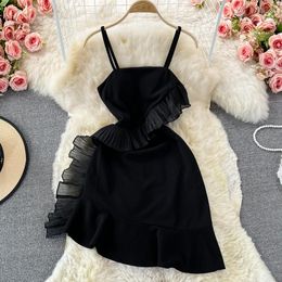 Casual Dresses 2023 Women's Dress Fashionable Mini Ruffles Slash Neck Spaghetti Strap Summer Ladies Thin A-Line Sexy Slim Slip