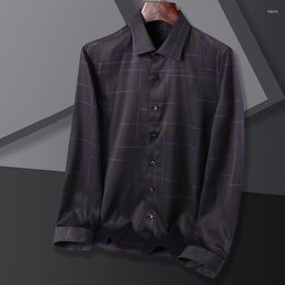 Men's Casual Shirts Men's Shirt Wine Blue Purple Dark Long Sleeve Line Turndown Daily Pocket Clothing Apparel Streetwear