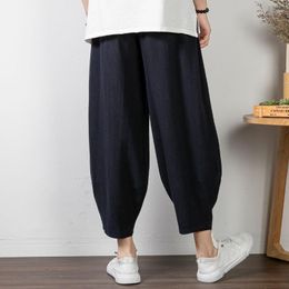 Pants summer Autumn men home wear sleep pants cotton linen chinese style pants vintage Straight plus size 14XL 12XL 10XL pants Stretch