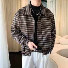 Men's Jackets Men Spring Fashion Pocket Plaid Handsome Outwear Coats Korean Style Cropped Harajuku All-match Daily Plus Size M50