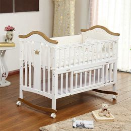 Habao Solid Wood European Baby Shaker with Roller Multifunctional Pine Enlarged Game Bb White Bed Side Convertible Crib bassinet