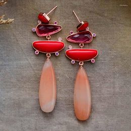 Stud Earrings Luxury Women Bold Fashion Red Jades Stone Chandelier Earring Teengirls Costume Designer Jewelry Wholesale