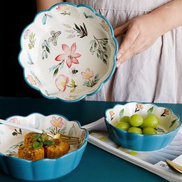 Bowls Japanese Style Hand Painted Ceramic Fruit Salad Dessert Bowl Creative Porcelain Breakfast Rice Kitchen Tableware For Kids