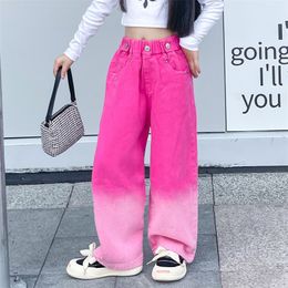 Jeans Kids Girl Gradient Jeans 8 10 years Fashion Wide Leg Denim Pants Fashion Teen Girls Streetwear Jeans 230617