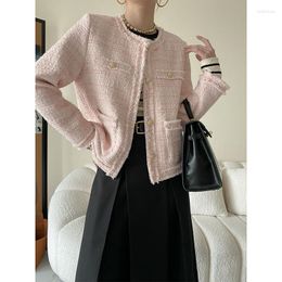 Women's Jackets 20% WOOL French Chic Korea Version Quality Tweed Tassel Woven Women Jacket Retro Female Coat