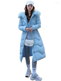 Women's Trench Coats Down Cotton Coat Women Sky Blue Detachable Fur Collar Hooded Parkas 2023 Winter Fashion Temperament Light Luxury Warmth