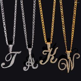 Chains Flatfoosie Stainless Steel Cursive Letter Pendant Necklace For Women Bling Rhinestone Initial Choker Trendy Jewellery