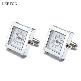 Cuff Links Lepton Functional Watch Cufflinks For Men Square Real Clock Cuff links With Battery Digital Mens Watch Cufflink Relojes gemelos 230617