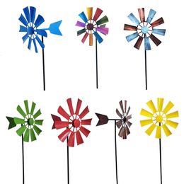 Garden Decorations Wrought Iron Rotating Windmill Metal Wind Spinner Landscape Ornament for Outdoor Courtyard Yard Lawn Pinwheel Decor Supplies 230617