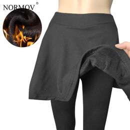 Leggings Normov Winter Keep Warm Leggings High Waist Black Slim Casual Pants with Veet Thick with Skirt External Wear Leggings Women