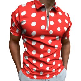 Men's Polos Retro Polka Dot Casual T-Shirts Spots Print Polo Shirts Zipper Y2K Shirt Man Custom Top Large Size 230617