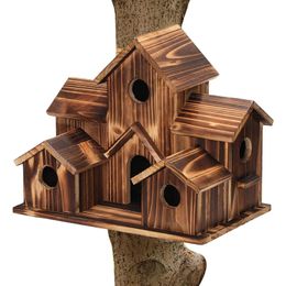 Nests Outdoor Hanging Garden Bird House With 6 Holes Bluebird Viewing House With Hook for Backyard Lawn Patio Decoration