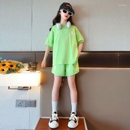 Clothing Sets Teenage Girls 2023 Kids Clothes Summer Fashion Top And Shorts 2Pcs Casual Suits 5 6 7 8 9 10 11 12 13 14 Years Old