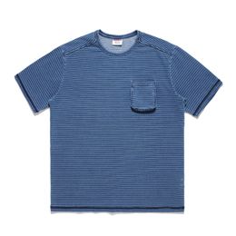 Men's T-Shirts Sauce Zhan Tops Tees Men's T-Shirt Washed Denim T-shirt Men's Striped T-shirt Short Sleeve t shirt 300g vintage Breathable 230617