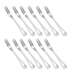 Dinnerware Sets 12pcs Stainless Steel Mini Fruits Forks Dessert Household Kitchen Gadget For Home (Silver)