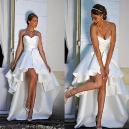 High Low Short Wedding Dresses Strapless A-line Simple Satin Beach Bridal Gowns Outdoor Wedding Dress Custom Made331h