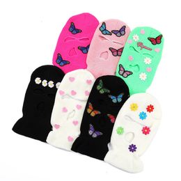 Cycling Caps Masks Full Face Cover Ski Mask Hats For Women Men Colorful Butterfly Flower 3 Holes Balaclava Winter Warm Ski Mask Hat Unisex Beanies 230617