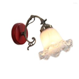 Wall Lamp French European Solid Wood Bud Glass Lamps Vintage Indoor Bedroom Bedside Sconces Lights Lighting Decor Dining