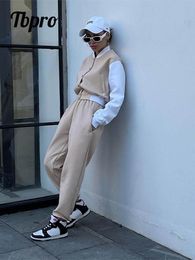 Dress 2022 New Baseball Bomber Short Jacket Women Two Piece Vintage Solid Color Streetwear Set Fashionable Casual Trousers Suit