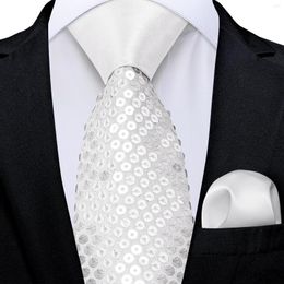 Bow Ties Elegant White Sequins Tie With Pocket Square Mens Women Stage Performance Prom Paillette Accessories Necktie Gift Wholesale