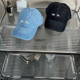 Designer Hat Casquette Miu Caps Water Washing Denim Blue Baseball Cap With Curved Brim And Sunscreen Versatile Edition Used Cap For Men And Women Black