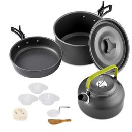 Camp Kitchen Camping Cookware Set Aluminium Nonstick Portable Outdoor Tableware Kettle Pot Cookset Cooking Pan Bowl for Hiking BBQ Picnic 230617