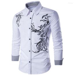 Men's Casual Shirts Vintage Flame Printed For Mens Spring Long Sleeve Turn-down Collar Button-up Shirt Men Clothing Leisure Slim Tops