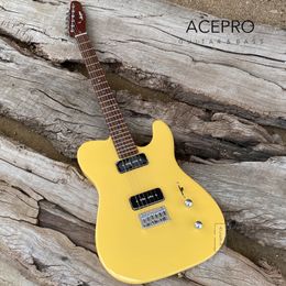 Acepro Cream Yellow Colour Electric Guitar P90 Pickups Roasted Maple Neck Stainless Steel Frets Abalone Dots Inlays Free Shipping