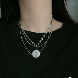 Pendant Necklaces Euro-American Style Multi-layer Titanium Steel Necklace Premium Texture Unfading Human Head Coin Hip Hop