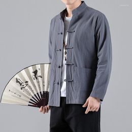 Men's Casual Shirts Chinese Traditional 2023 Dress Spring Cotton Linen Retro Tai Chi Long Sleeve Shirt Men Clothing Plus Size Black