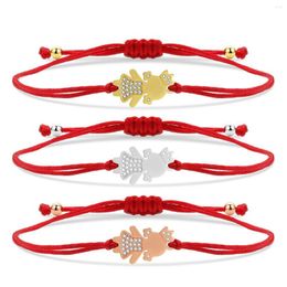 Charm Bracelets Cubic Zirconia Crystal Cute Girl Figure Bracelet Women Gold-plated Brass CZ Zircon Red String Handmade Cord Jewellery Gift