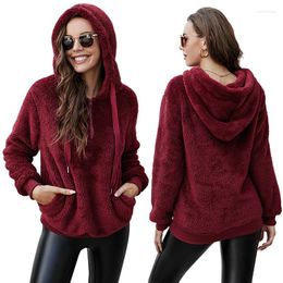 Women's Hoodies Flannel Autumn Winter Soft Hooded Women Sweatshirt Casual Loose Pullover Jacket Trendy Tops Streetwear