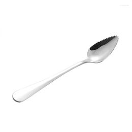 Dinnerware Sets Grapefruit Spoon Silver Sturdy Sleek Burnishing Durable Safety Kitchen Gadgets Fruit Coffee Stir Spoons 16.5cm Serrated Edge